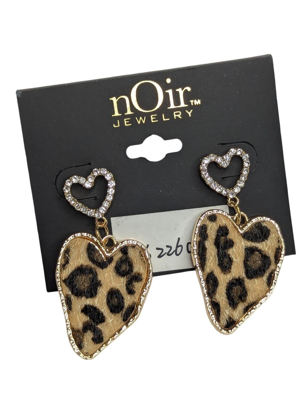Leopard Print Heart Earrings With Rhinestones